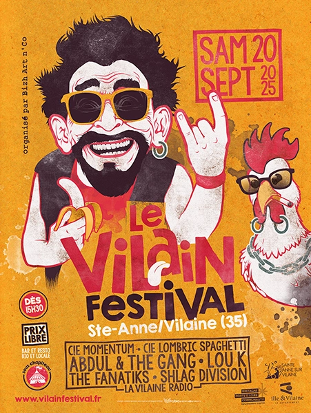 Affiche de l'édition 2025 du Vilain Festival, Festival de Musique & arts de rue à Sainte-Anne-sur-Vilaine (35) le Samedi 14 Septembre 2024